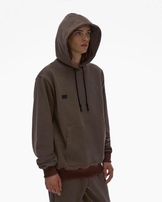 Helmut Lang Brown Logo Patch Drawstring Hoodie for men