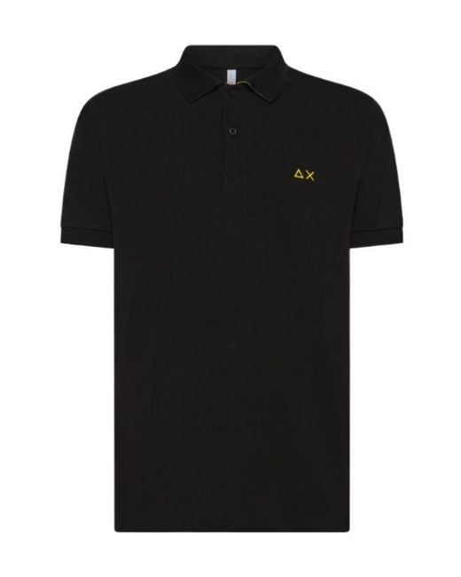Sun 68 Black Contrast Collar Piqué Polo Shirt for men