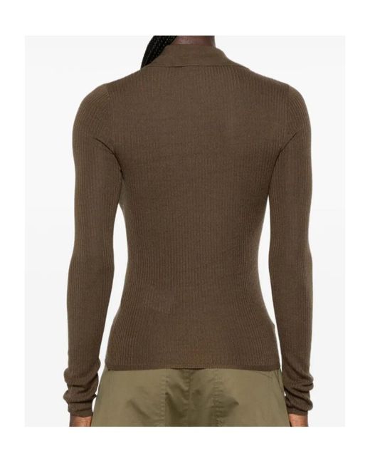 Max Mara Brown Ribbed-Knit Polo Sweater