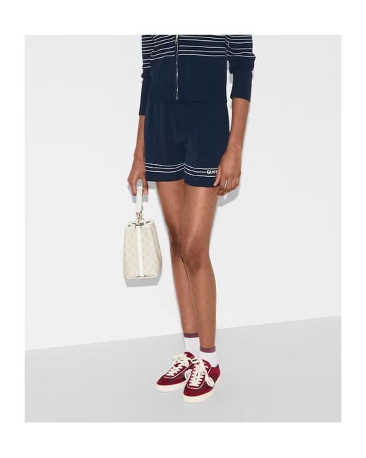 Gucci Blue Fabric Shorts With Intarsia