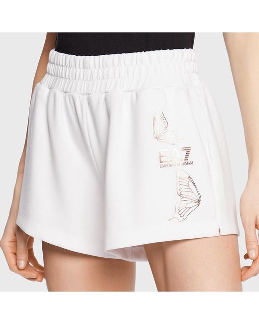 EA7 White Logo Printed Shorts