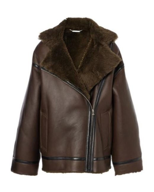 Nour Hammour Brown Jacqueline Shearling-Trimmed Leather Jacket