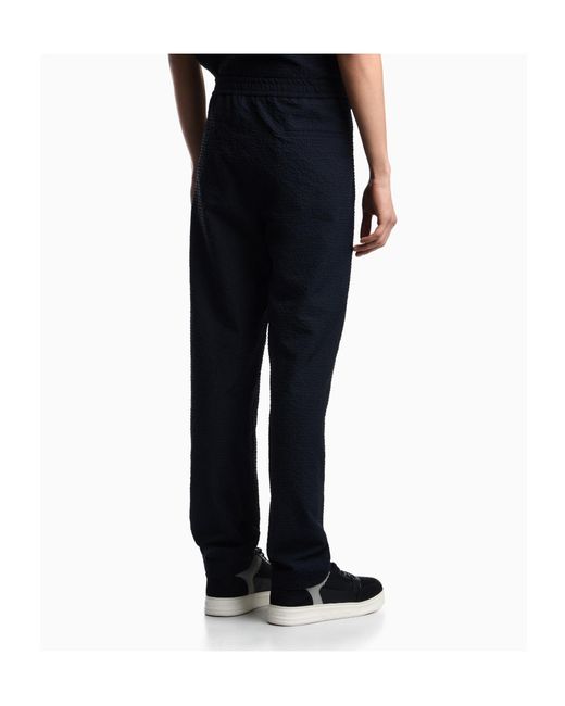 Emporio Armani Blue Seersucker-Texture Straight Leg Trousers for men