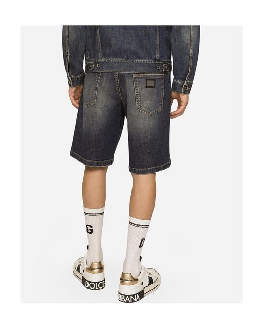 Dolce & Gabbana Gray Logo Patch Straight Leg Shorts for men