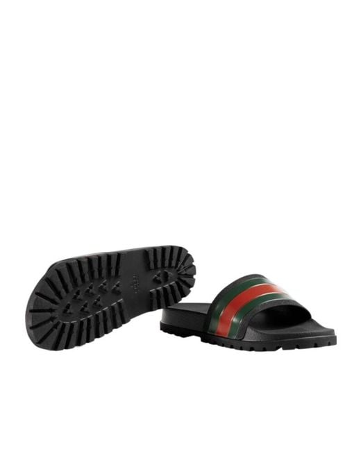 Gucci Black Pursuittreck Striped Rubber Slides for men