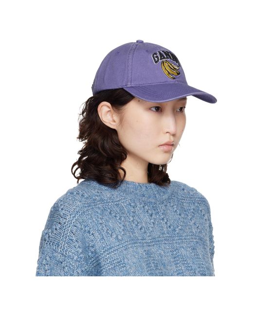 Ganni Purple Embroidered Logo Baseball Cap