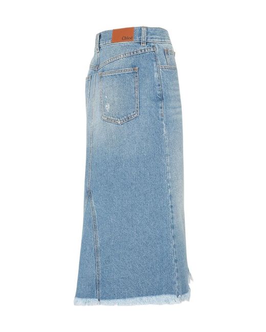 Chloé Blue Asymmetric Denim Midi Skirt