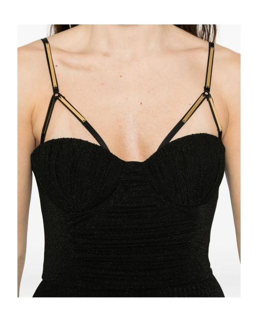 Elisabetta Franchi Black Pleated Spaghetti Strap Maxi Dress