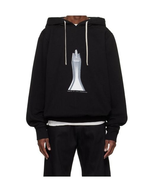 Rick Owens Black Oversized Printed Hoodie for men