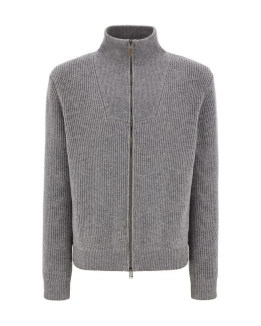 Canali Gray Melange Wool And Cashmere Zippered Cardigan for men