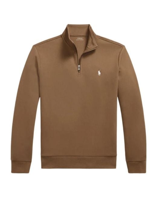 Ralph Lauren Brown Pony Quarter-Zip Sweatshirt for men
