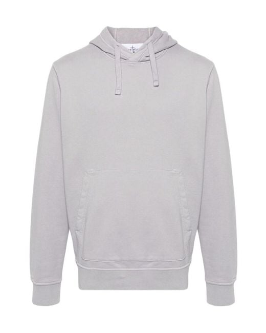 Stone Island Gray Logo Patch Drawstring Hoodie for men