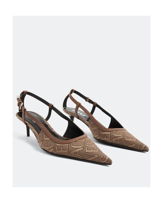 Versace Brown Logo Jacquard Slingback Pumps