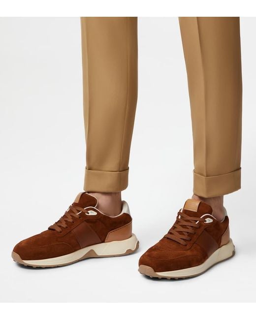 Tod's Brown Panelled Lace-Up Sneakers for men