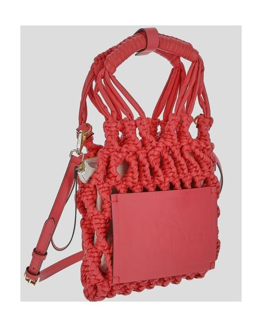 Etro Red Interwoven Small Tote Bag