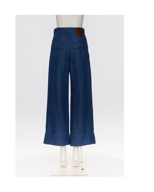 Valentino Blue Lightweight Logo Patch Wide Leg Jeans