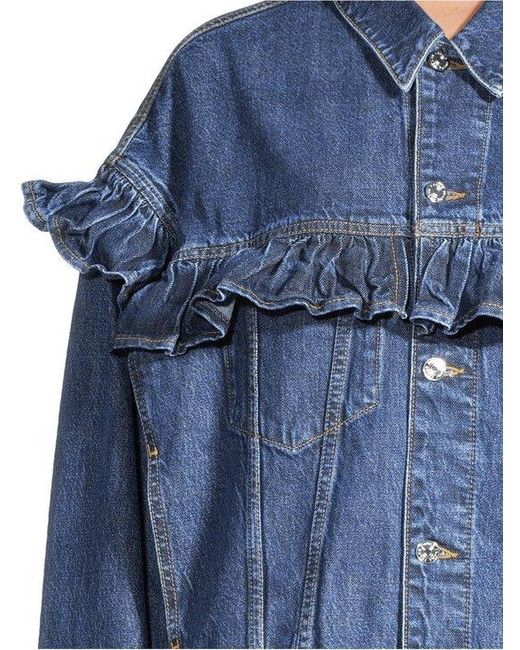 FRAME Blue Ruffled Denim Jacket