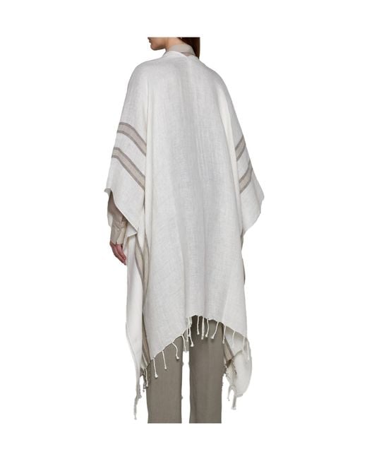 Brunello Cucinelli White Fringed Scarf for men