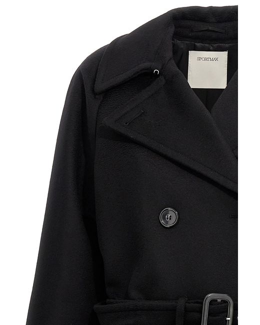 Sportmax Black Leandro Double-Breasted Long-Sleeved Coat