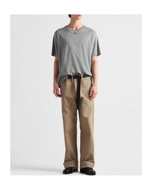 Prada Gray Cotton T-Shirt for men