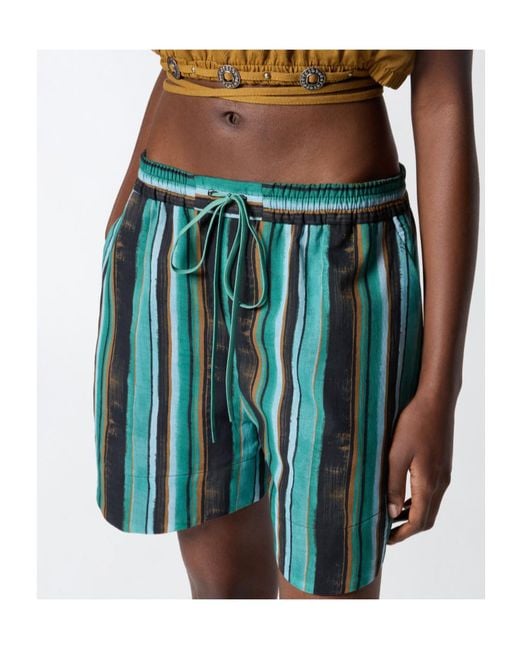 Pinko Green Striped Drawstring Shorts