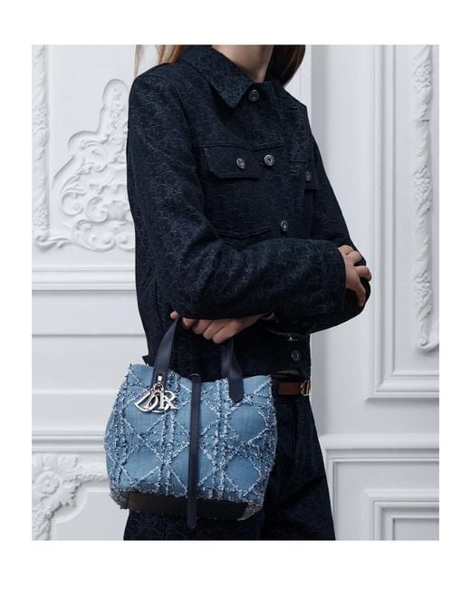 Dior Blue Small Toujours Vertical Tote Bag