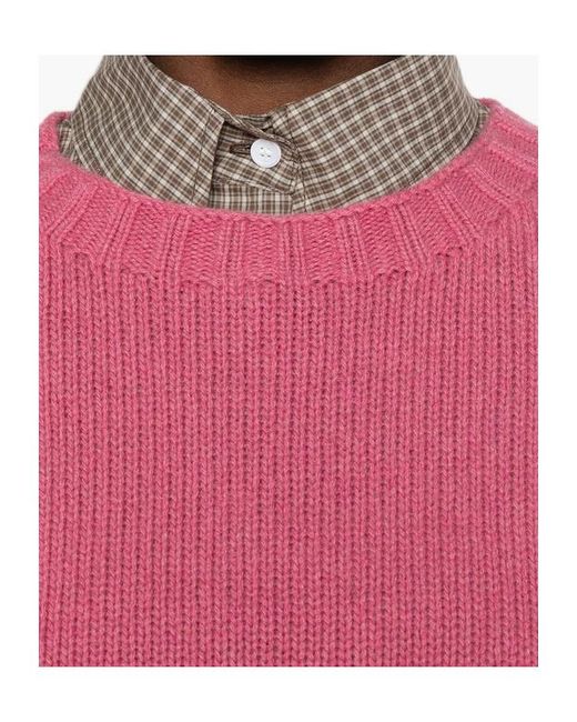 Aragona Pink Ribbed-Knit Crew-Neck Sweater