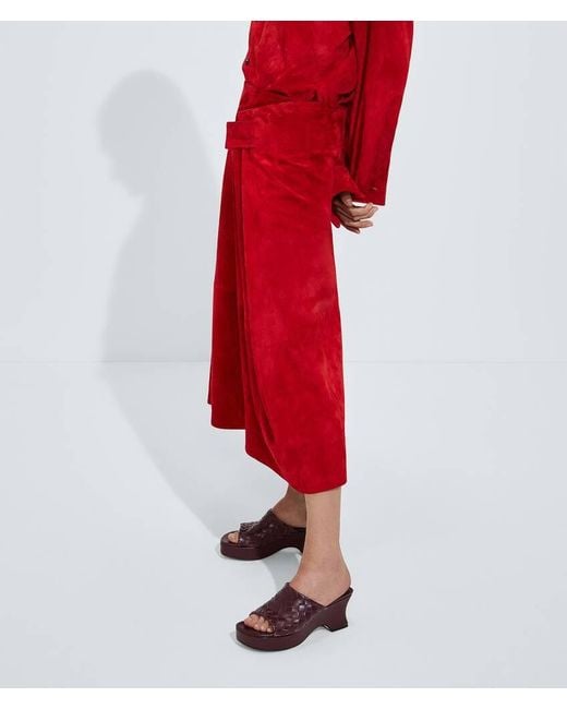 Bottega Veneta Red Suede Leather Skirt