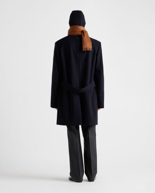 Prada Black Single-Breasted Wool Blend Coat for men