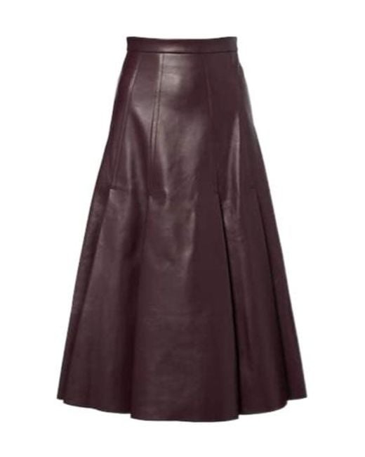 Emilia Wickstead Purple Kensie High-Rise Leather Midi Skirt