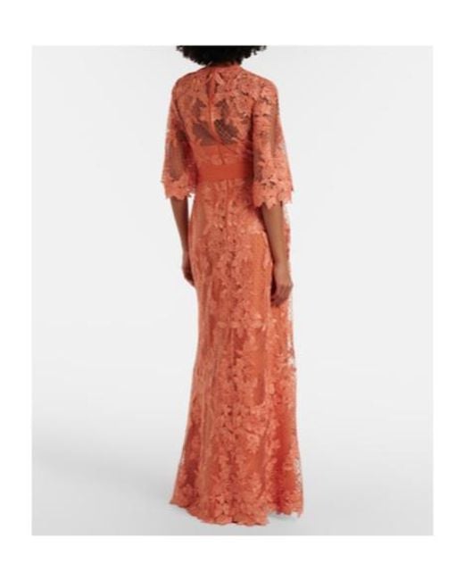 Elie Saab Orange Embroidered Lace And Tulle Gown