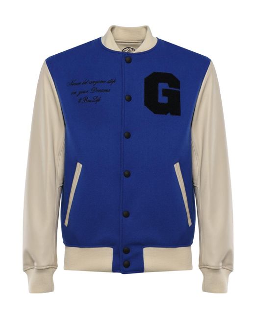 Giuliano Galiano Blue Varsity Bomber Jacket for men