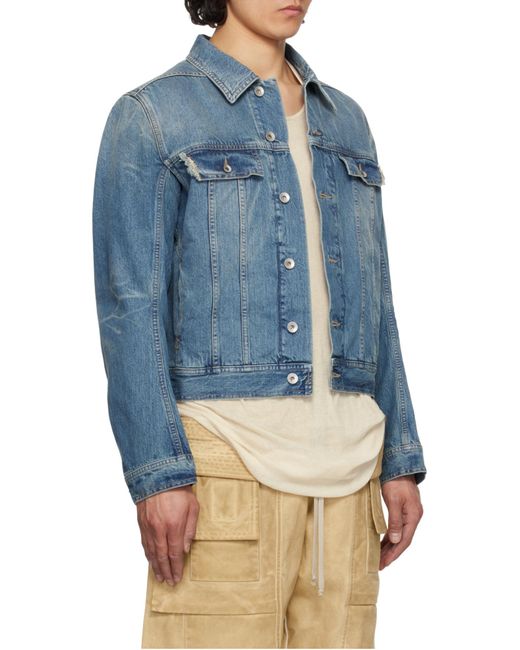 Rick Owens Blue Distressed Trucker Denim Jackets for men