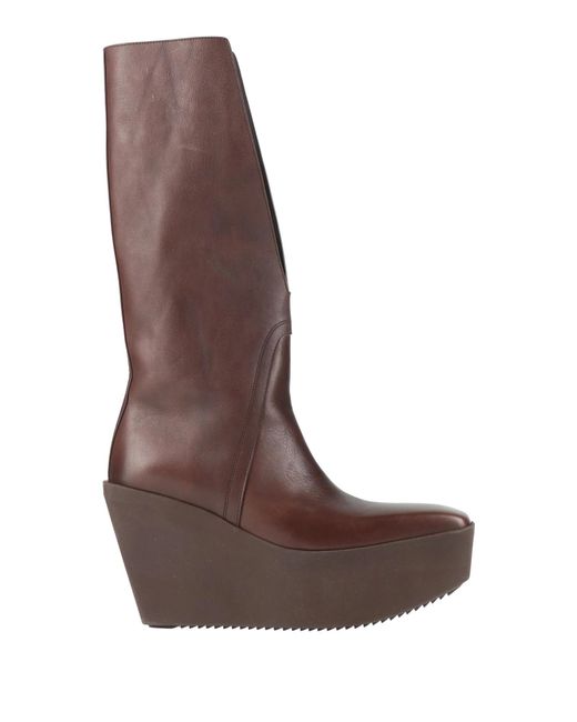 Rick Owens Brown Wedge Sole Leather Boots