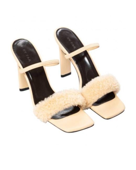 By Far Natural Ada Slip-On Shearling Sandals