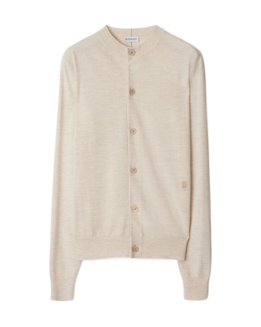 Burberry White Logo Embroidered Buttoned Cardigan