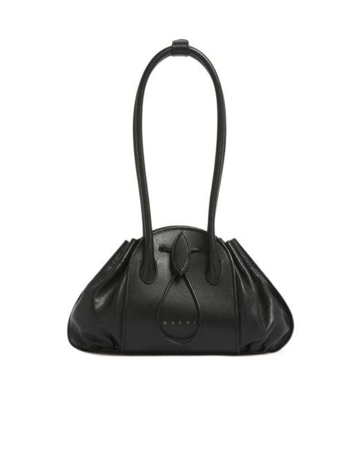 Marni Black Tulipea Logo Stamped Shoulder Bag
