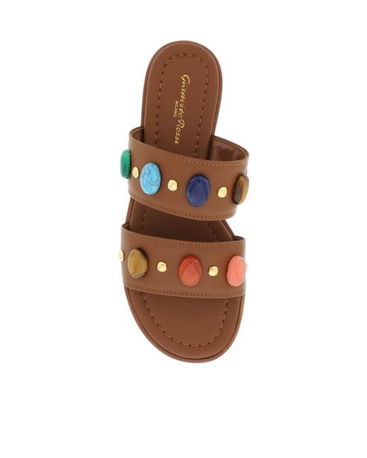 Gianvito Rossi Brown Embellished Strap Flat Sandals