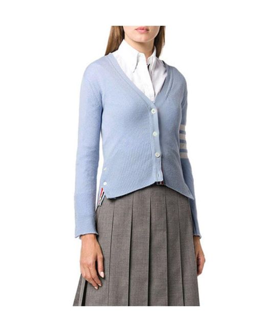 Thom Browne Blue 4-Bar V-Neck Cardigan