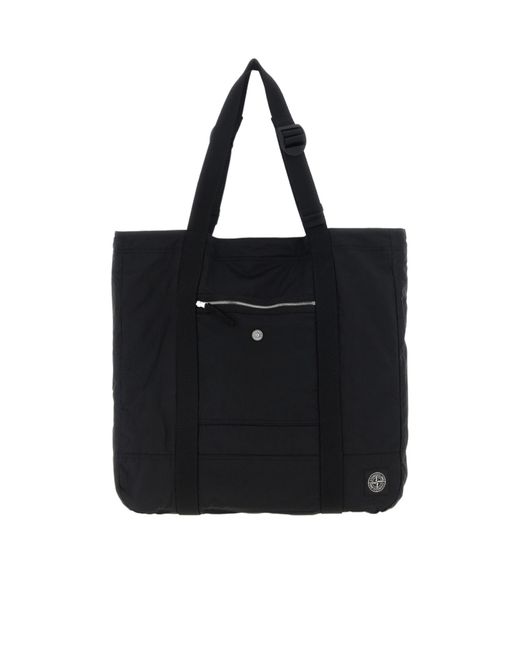 Stone Island Black Logo Patch Shopping Bag for men