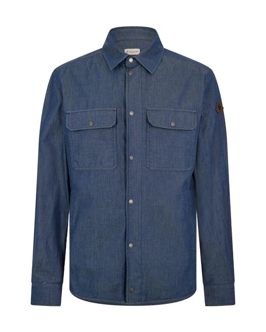 Moncler Blue Denim Button-Down Overshirt for men