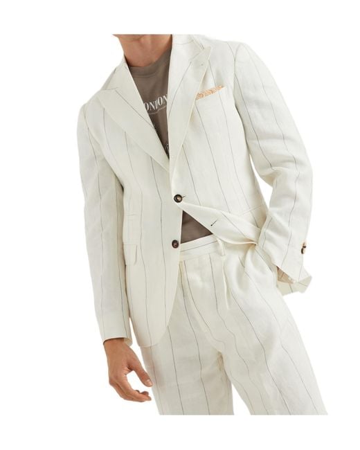 Brunello Cucinelli White Striped Blazer for men