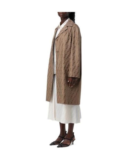 Fendi Natural Ff Printed Long Sleeved Coat