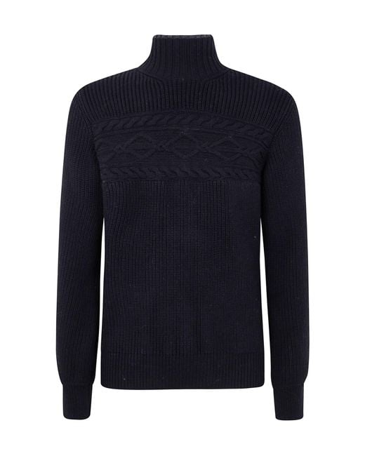 Zegna Blue High Neck Knitted Jumper for men