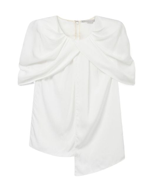 Stella McCartney White Draped Shoulder Asymmetric Satin Top