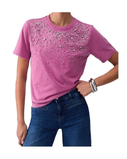 Liu Jo Purple Embellished Round-Neck T-Shirt