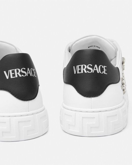 Versace White Greca Embellished Lace-Up Sneakers