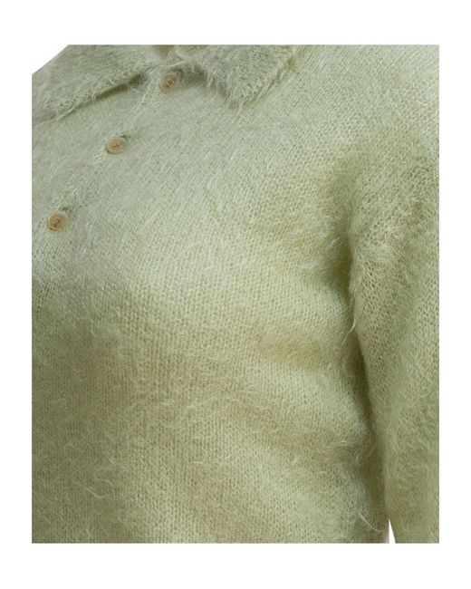 Auralee Green Long-Sleeve Wool-Blend Knitted Polo Shirt