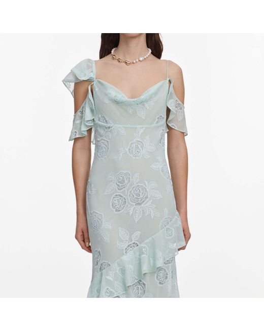 Self-Portrait Blue Floral-Lace Ruffled-Details Maxi Dress