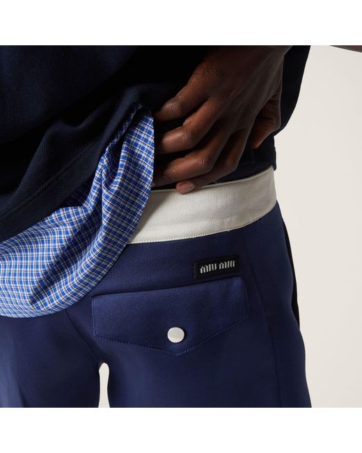 Miu Miu Blue Contrasting-Waistband Drawstring Satin Shorts